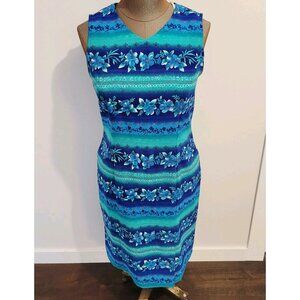 Sag Harbor Blue Waves Beachy Tropical Casual Sleeveless Dress Size 10P Short